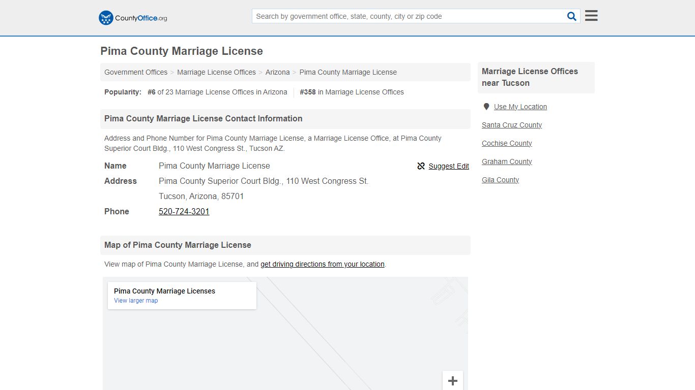Pima County Marriage License - Tucson, AZ (Address and Phone)
